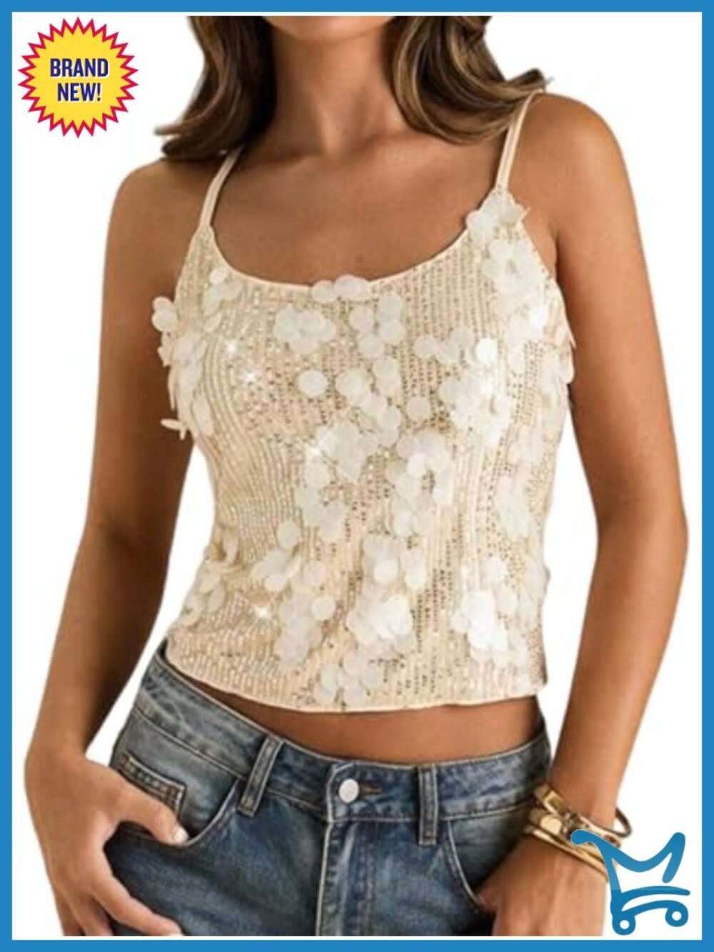 Sequin Sparkly Tank Top Spaghetti Strap Y2K Rave Clubwear Party Cami